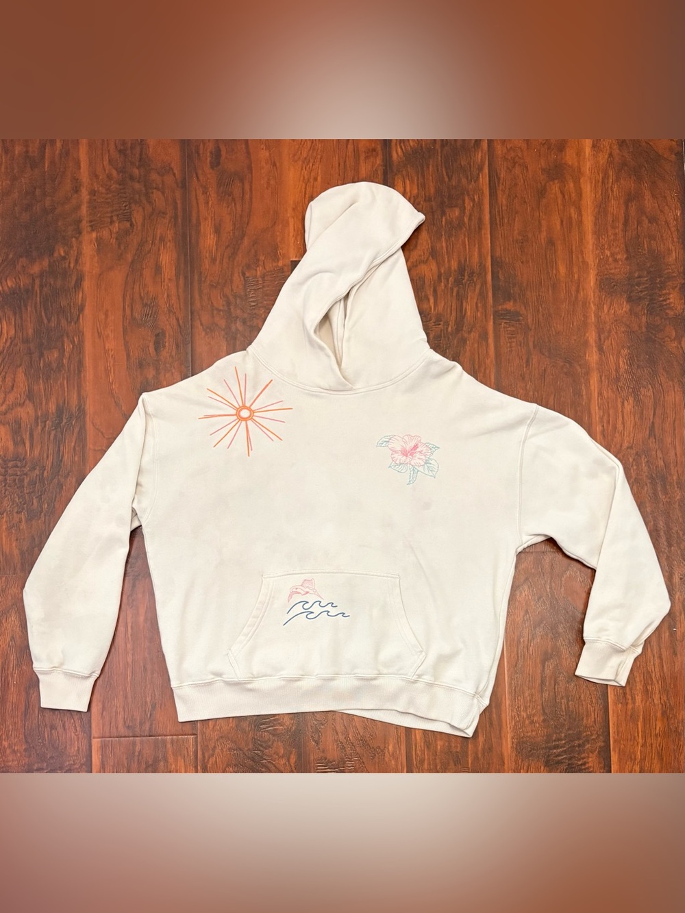 Hollister No Bad Days Cream Beach Graphic Hoodie Size S